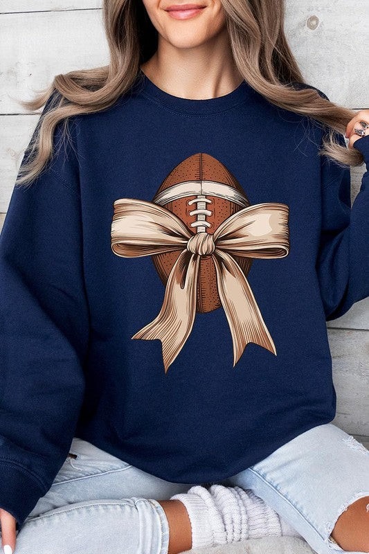 Football Bow Graphic Fleece Sweatshirts-Charmful Clothing Boutique