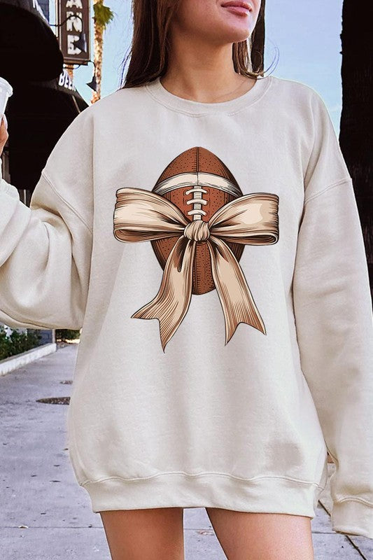 Football Bow Graphic Fleece Sweatshirts-Charmful Clothing Boutique