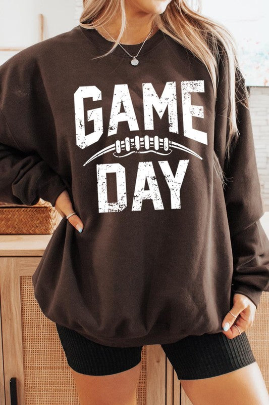 Game Day Football Graphic Fleece Sweatshirts-Charmful Clothing Boutique