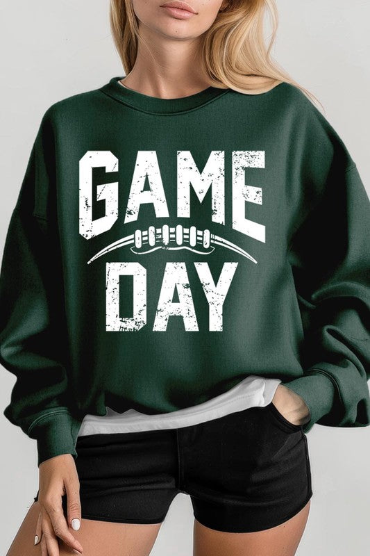 Game Day Football Graphic Fleece Sweatshirts-Charmful Clothing Boutique