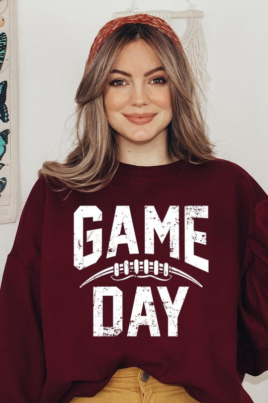 Game Day Football Graphic Fleece Sweatshirts-Charmful Clothing Boutique