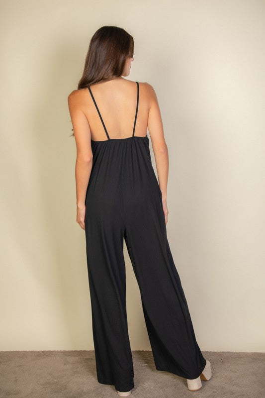 Spaghetti strap solid wide jumpsuit