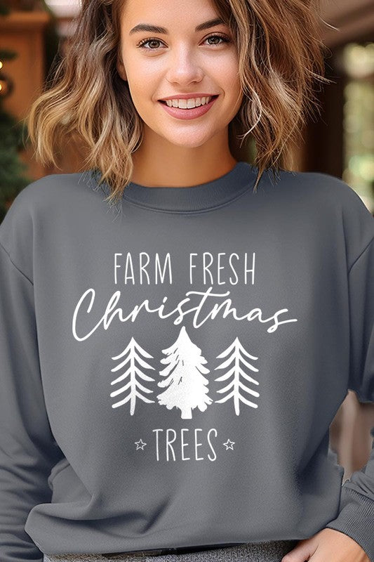 Farm Fresh Christmas Trees Fleece Sweatshirts-Charmful Clothing Boutique