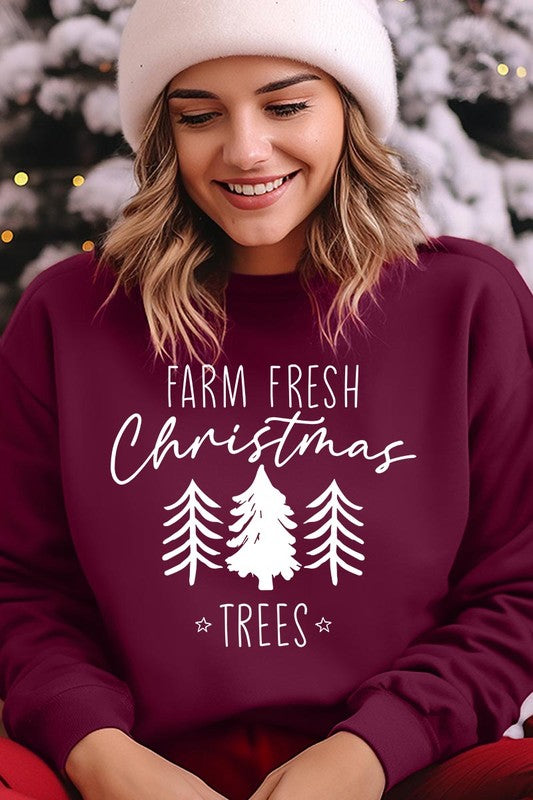 Farm Fresh Christmas Trees Fleece Sweatshirts-Charmful Clothing Boutique