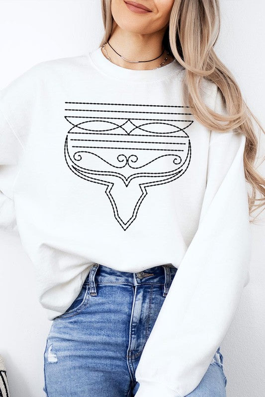 Western Boot Stitch Graphic Fleece Sweatshirts-Charmful Clothing Boutique