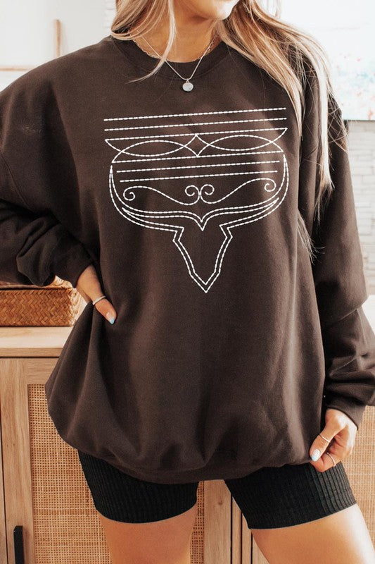 Western Boot Stitch Graphic Fleece Sweatshirts-Charmful Clothing Boutique