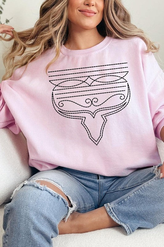 Western Boot Stitch Graphic Fleece Sweatshirts-Charmful Clothing Boutique