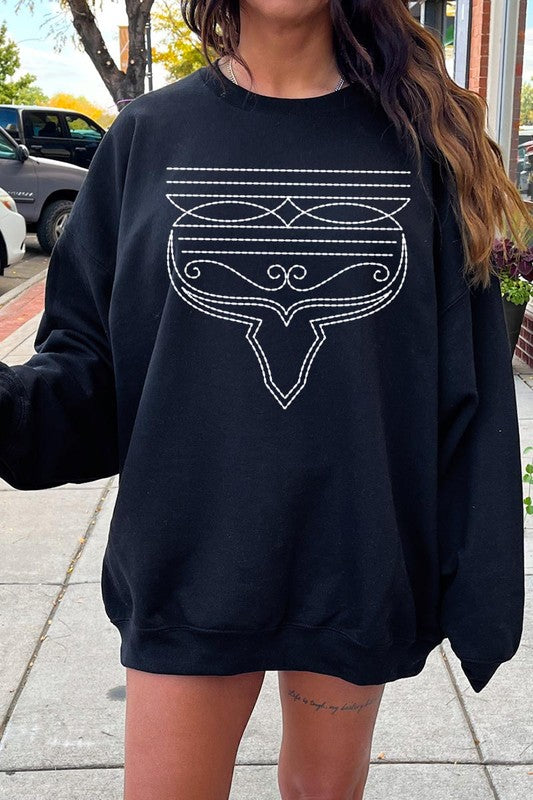 Western Boot Stitch Graphic Fleece Sweatshirts-Charmful Clothing Boutique