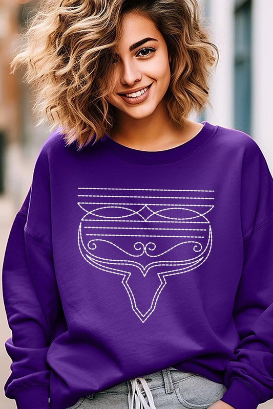 Western Boot Stitch Graphic Fleece Sweatshirts-Charmful Clothing Boutique