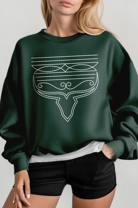 Western Boot Stitch Graphic Fleece Sweatshirts-Charmful Clothing Boutique