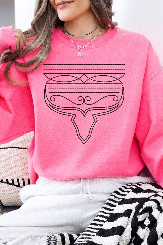 Western Boot Stitch Graphic Fleece Sweatshirts-Charmful Clothing Boutique