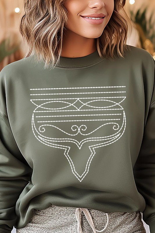 Western Boot Stitch Graphic Fleece Sweatshirts-Charmful Clothing Boutique