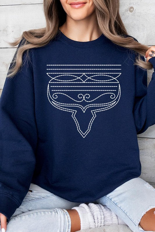 Western Boot Stitch Graphic Fleece Sweatshirts-Charmful Clothing Boutique