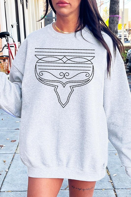 Western Boot Stitch Graphic Fleece Sweatshirts-Charmful Clothing Boutique