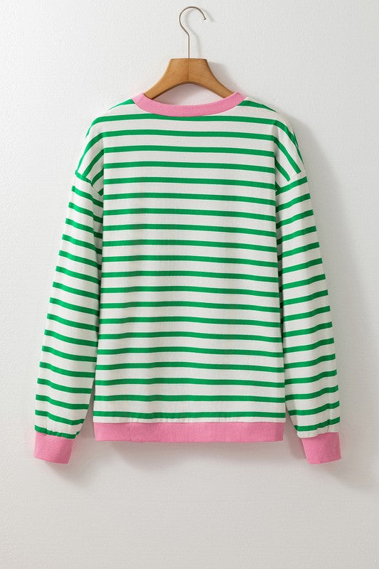 Cotton Stripe  Drop shoulder Sweatshirt-Charmful Clothing Boutique