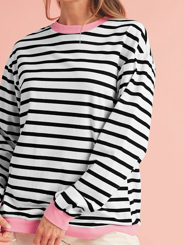 Cotton Stripe  Drop shoulder Sweatshirt-Charmful Clothing Boutique