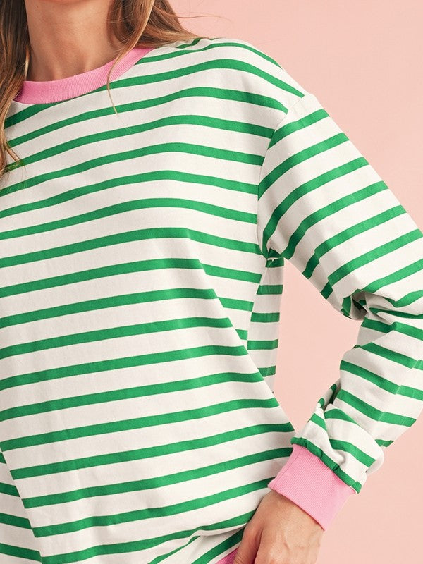 Cotton Stripe  Drop shoulder Sweatshirt-Charmful Clothing Boutique