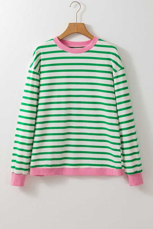 Cotton Stripe  Drop shoulder Sweatshirt-Charmful Clothing Boutique