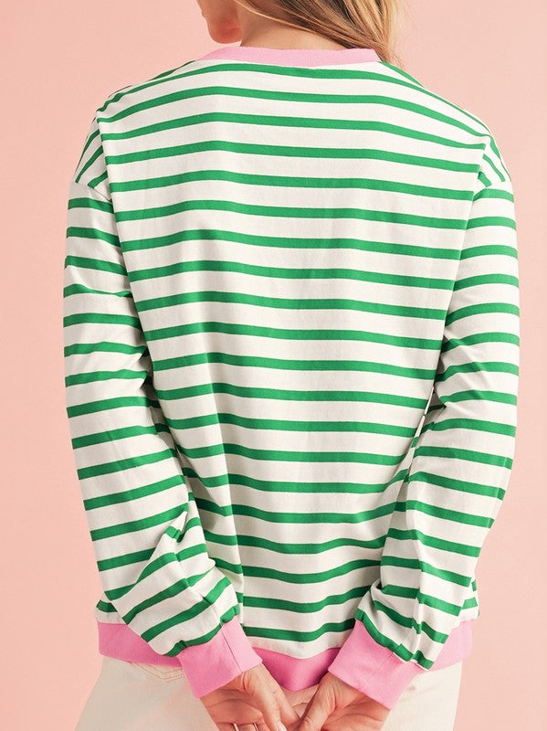 Cotton Stripe  Drop shoulder Sweatshirt-Charmful Clothing Boutique