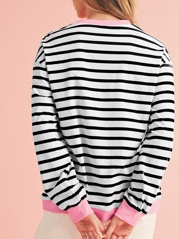 Cotton Stripe  Drop shoulder Sweatshirt-Charmful Clothing Boutique