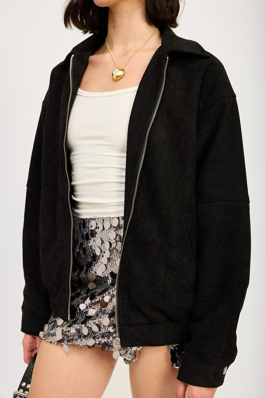 OVERSIZED SUEDE BOMBER JACKET-Charmful Clothing Boutique