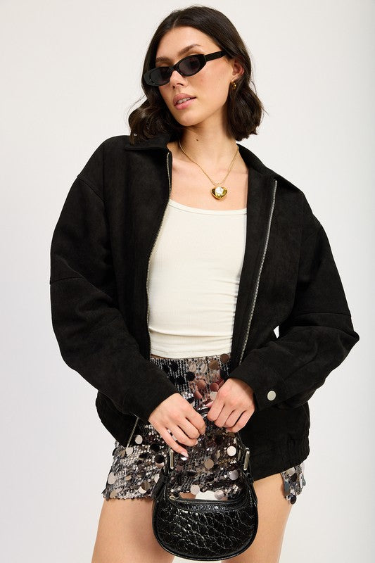 OVERSIZED SUEDE BOMBER JACKET-Charmful Clothing Boutique