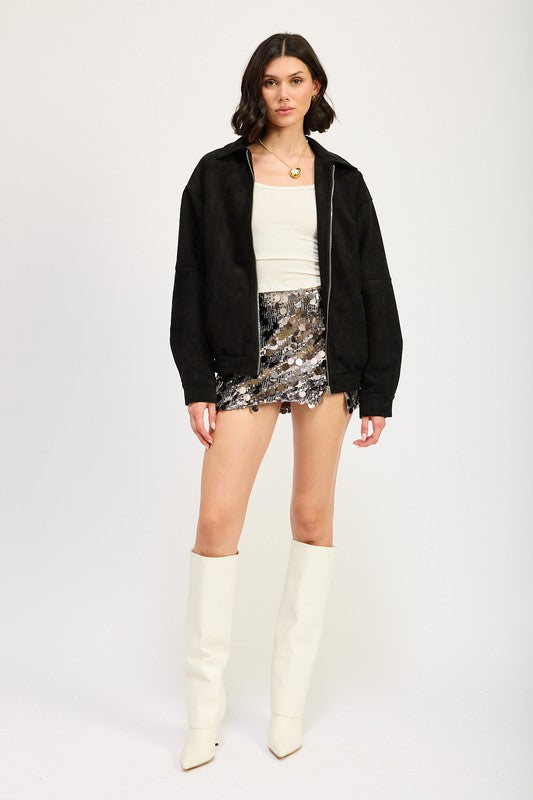 OVERSIZED SUEDE BOMBER JACKET-Charmful Clothing Boutique