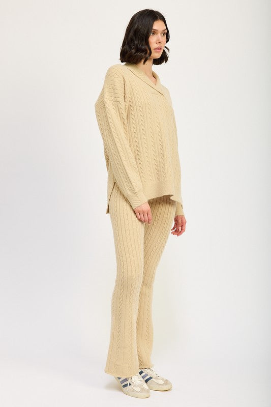 CABLE KNIT FLARED PANTS-Charmful Clothing Boutique