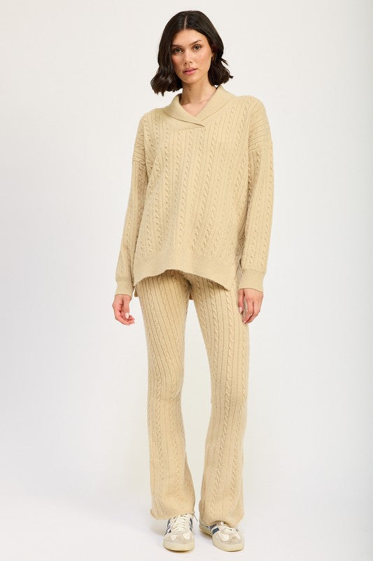 CABLE KNIT FLARED PANTS-Charmful Clothing Boutique