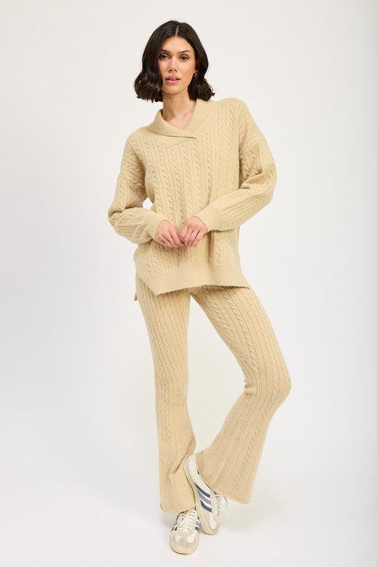 CABLE KNIT FLARED PANTS-Charmful Clothing Boutique