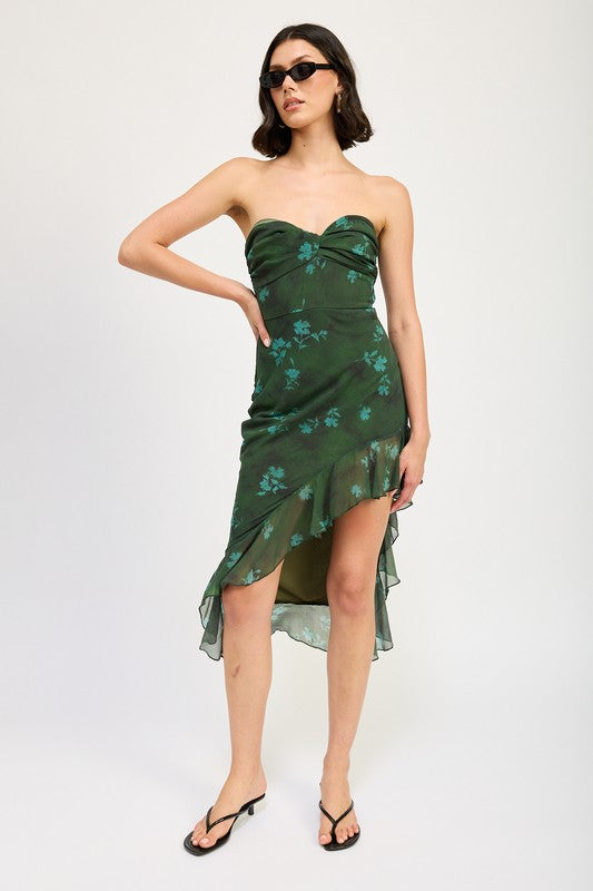 ASYMMETRICAL RUFFLE TUBE MAXI DRESS-Charmful Clothing Boutique