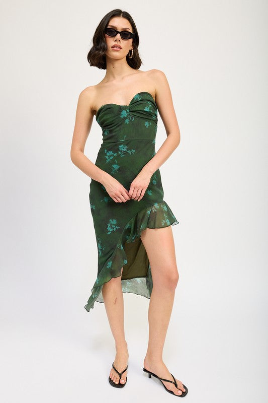 ASYMMETRICAL RUFFLE TUBE MAXI DRESS-Charmful Clothing Boutique