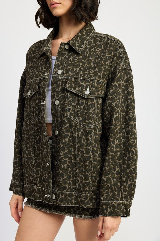 OVERSIZED PRINTED DENIM JACKET-Charmful Clothing Boutique