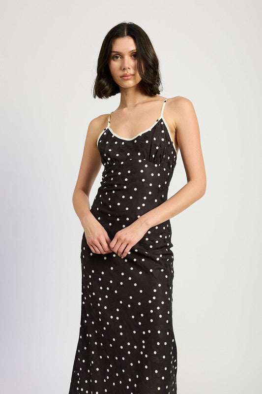 SPAGHETTI STRAP POLKADOT MIDI DRESS-Charmful Clothing Boutique