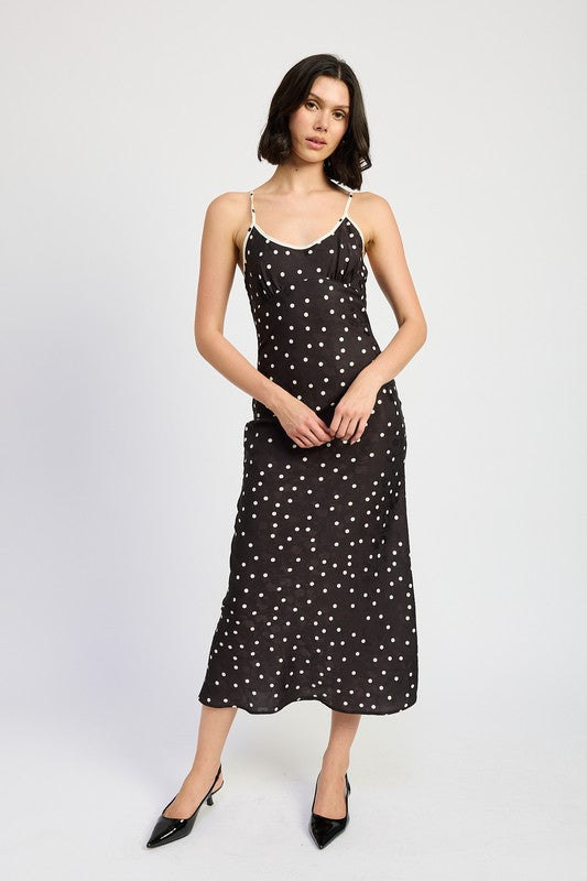 SPAGHETTI STRAP POLKADOT MIDI DRESS-Charmful Clothing Boutique