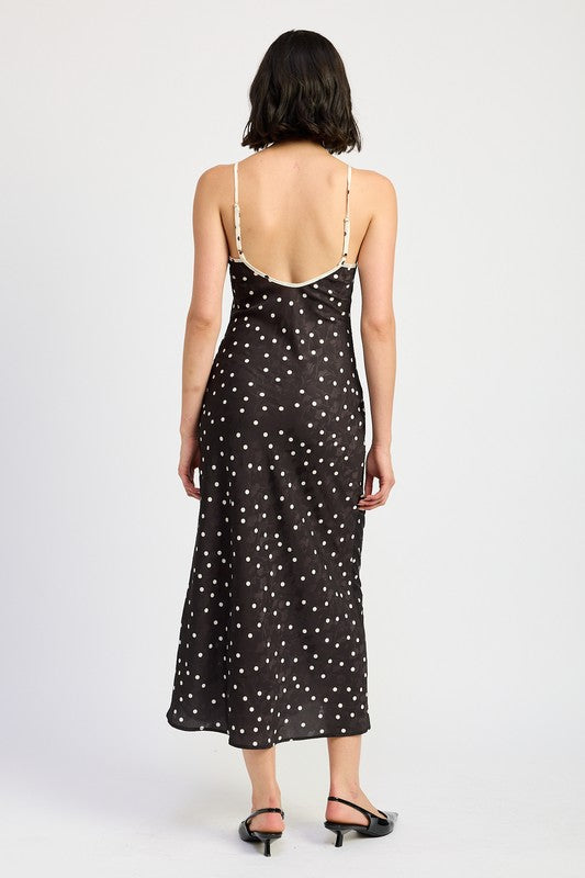 SPAGHETTI STRAP POLKADOT MIDI DRESS-Charmful Clothing Boutique