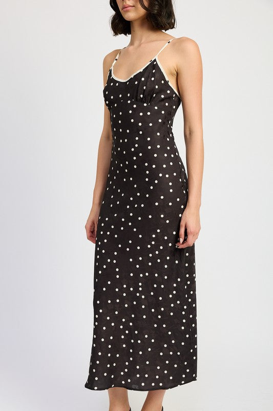 SPAGHETTI STRAP POLKADOT MIDI DRESS-Charmful Clothing Boutique