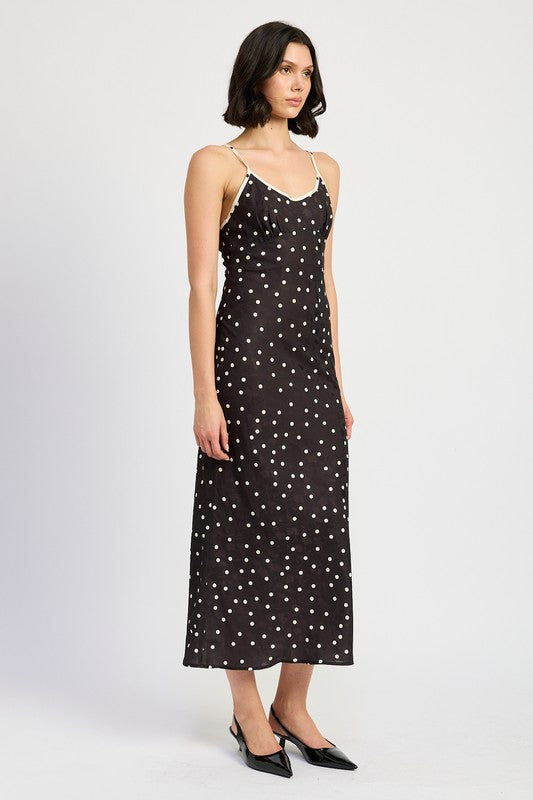 SPAGHETTI STRAP POLKADOT MIDI DRESS-Charmful Clothing Boutique