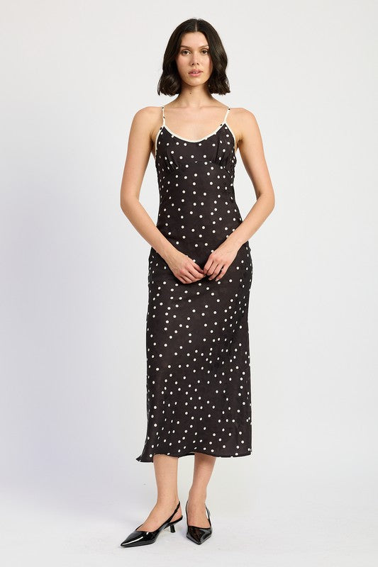 SPAGHETTI STRAP POLKADOT MIDI DRESS-Charmful Clothing Boutique