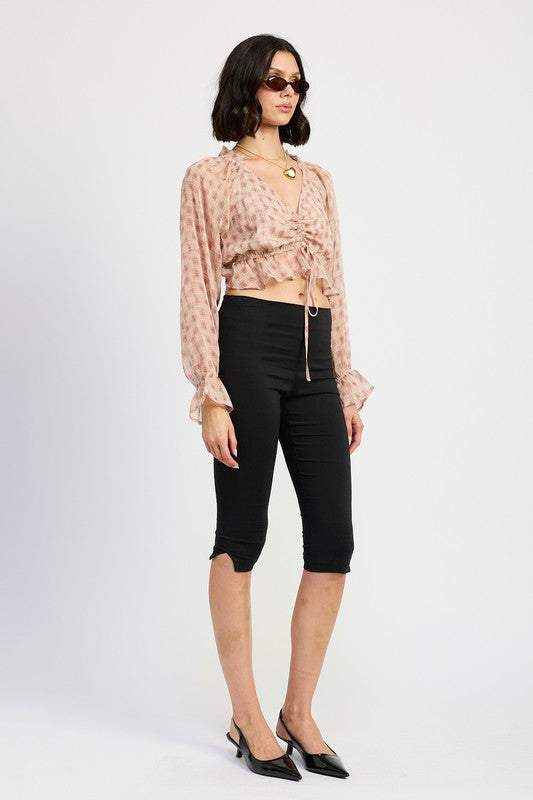 RUCHED BLOUSE WITH RUFFLE DETAIL-Charmful Clothing Boutique