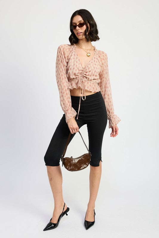 RUCHED BLOUSE WITH RUFFLE DETAIL-Charmful Clothing Boutique