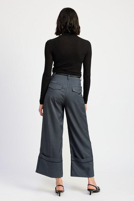 FOLD OVER PLEATED PANTS-Charmful Clothing Boutique
