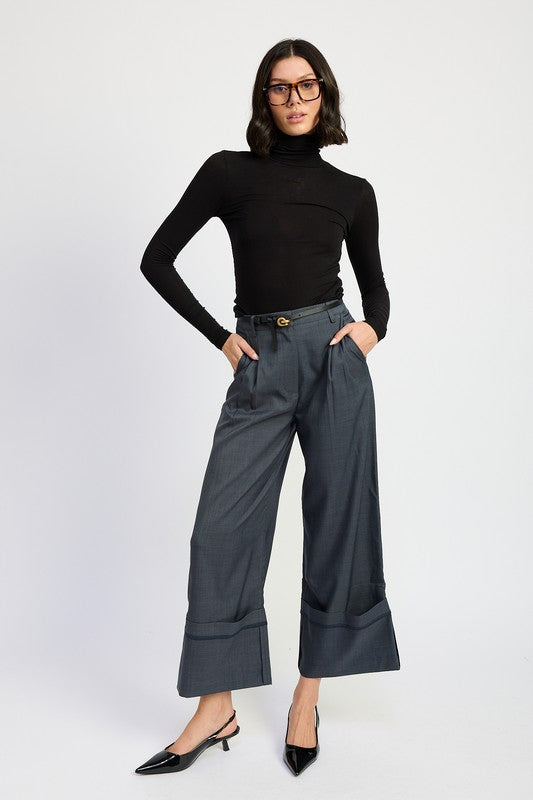 FOLD OVER PLEATED PANTS-Charmful Clothing Boutique