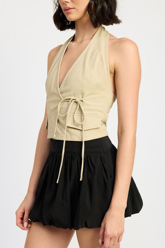 WRAPPED HALTER NECK TOP-Charmful Clothing Boutique