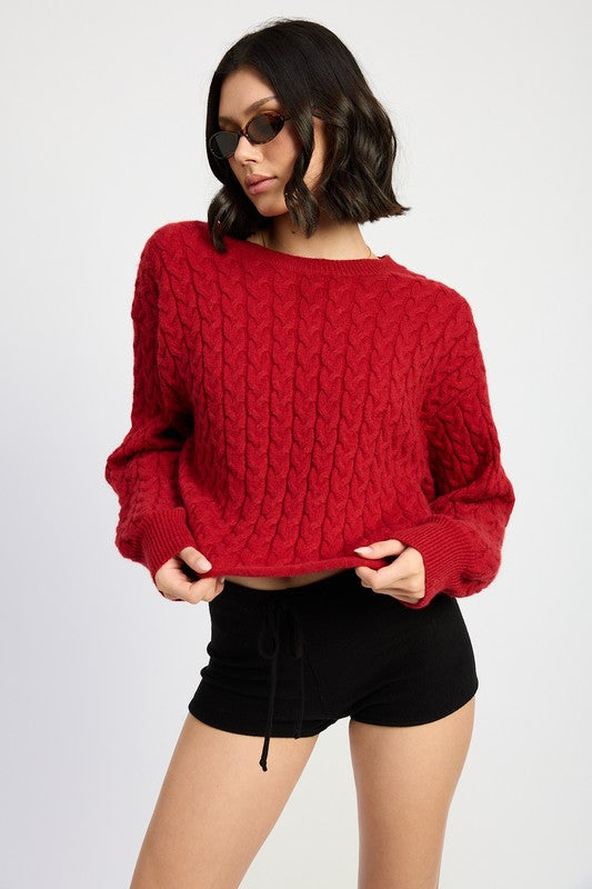 CABLE KNIT CROPPED SWEATER-Charmful Clothing Boutique