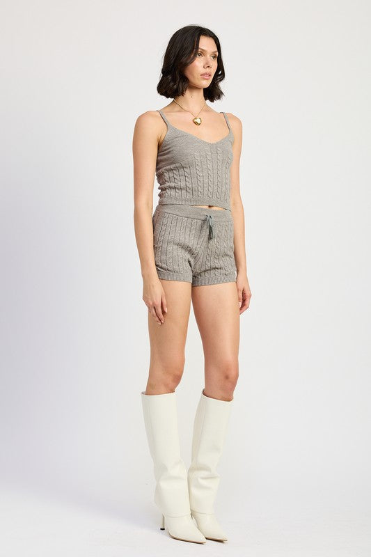 CABLE KNIT SHORTS WITH DRAWSTRING-Charmful Clothing Boutique
