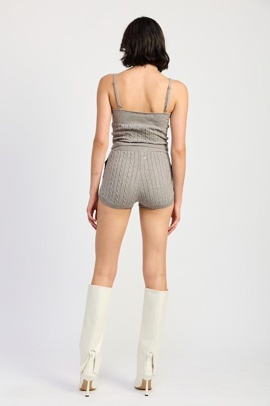 CABLE KNIT SHORTS WITH DRAWSTRING-Charmful Clothing Boutique