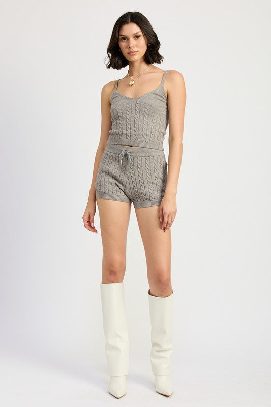 CABLE KNIT SHORTS WITH DRAWSTRING-Charmful Clothing Boutique