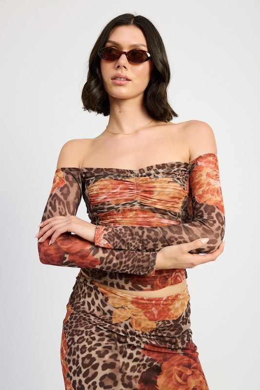 OFF SHOULDER RUCHED CROP TOP-Charmful Clothing Boutique
