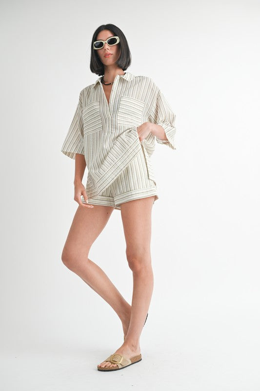 STRIPPED SHORTS WITH WAIST TIE-Charmful Clothing Boutique